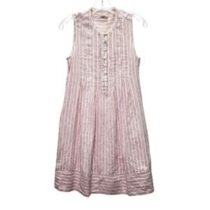 Faherty Isha Linen Dress Womens XS Henley Pink‎ Bloom Sierra Stripe Sleeveless